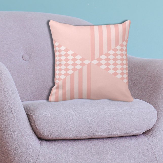 Almofada Verificadores de Diamantes com faixas Rosa Giromét (Girly Geometric Pink Stripes Diamond Checkers Throw Pillow)