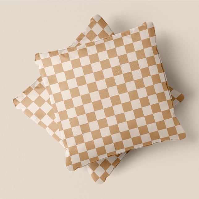 Almofada Verificadores Russos De Creme Chic & Tan (Rustic Chic Cream & Tan Checkers Throw Pillow)