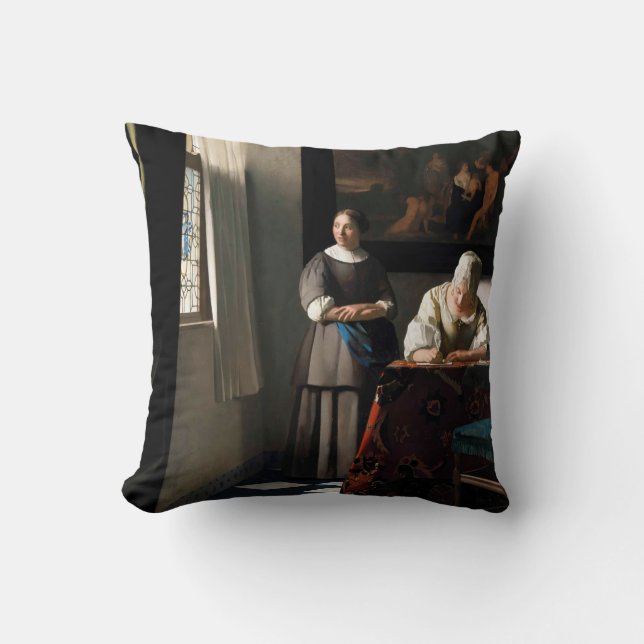 Almofada Vermeer - Senhora Escrevendo uma carta com sua aju (Frente)