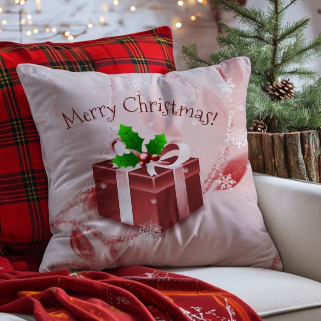 Almofada Vermelha de Presente de Natal (Red Christmas Gift Throw Pillow)