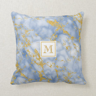 Almofada Vermelhidão Azul Elegante Monograma Faux Glitter D