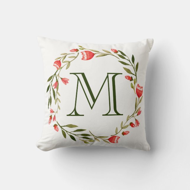 Almofada Vermelhidão Brilhante Mola Floral Monograma (Frente)