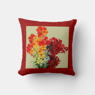 Almofada Vermelho, alaranjado, Wallflowers da Aquarela de