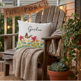 Almofada Vermelho Amarelo e Azul Floral com Borboleta