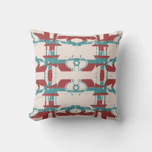 Almofada Vermelho Azul Teal em Beige Simétrico Mediterrâneo
