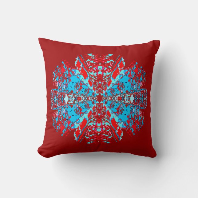 Almofada Vermelho Azul Vermelho sobre a Design de Mandala,  (Frente)