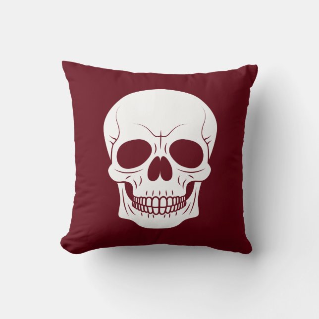 Almofada Vermelho Borgonha Com Crânio Branco Espeluznante H (Frente)