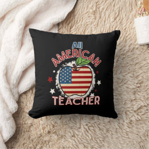 Almofada Vermelho Branco Azul Professora Americana Maçã