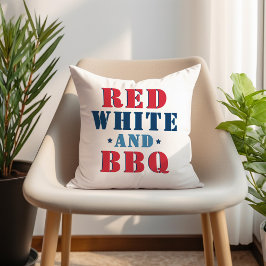 Almofada Vermelho Branco e Churrasco Patriótico Divertido