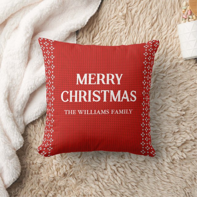 Almofada Vermelho Branco Escandinavo Tricô Feliz Natal (Cobertor)