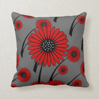 Almofada Vermelho Cinza Preto Floral Flores