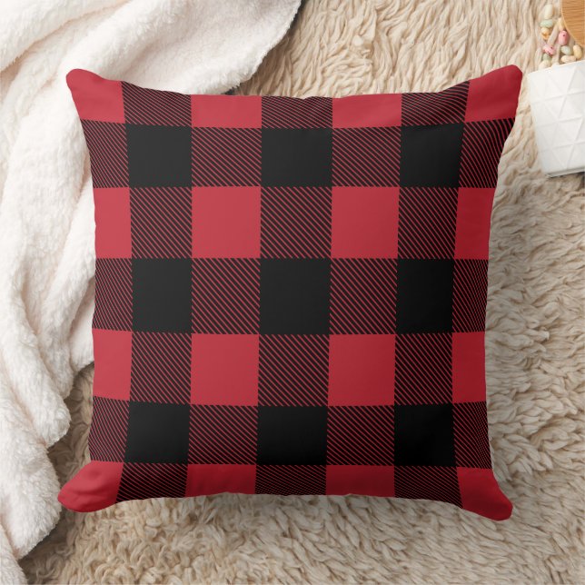 Almofada Vermelho Clássico Preto Plaid de Natal de Búfalo (Cobertor)
