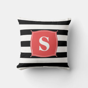 Almofada Vermelho Coral e Preto Listrado com Monograma Al