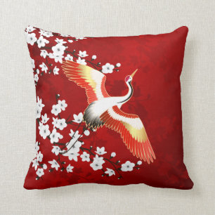 Almofada Vermelho de Flor Branca de Crane Japonesa