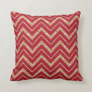 Almofada Vermelho do Natal com brilho Dourado Chevron do