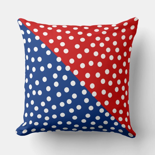 ALMOFADA VERMELHO E AZUL COM BOLINHAS BRANCAS (Frente)