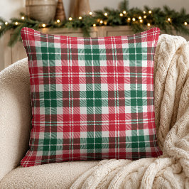 Almofada Vermelho Festivo Verde Tartan Xadrez Natal Branco