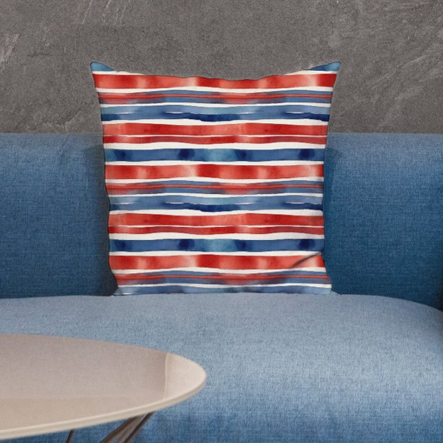 Almofada Vermelho Moderno E Azul Stripes Americanas (Criador carregado)