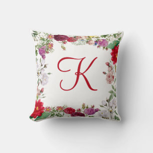 Almofada Vermelho Rosa Roxo Flores Verdes Floral Monogramad