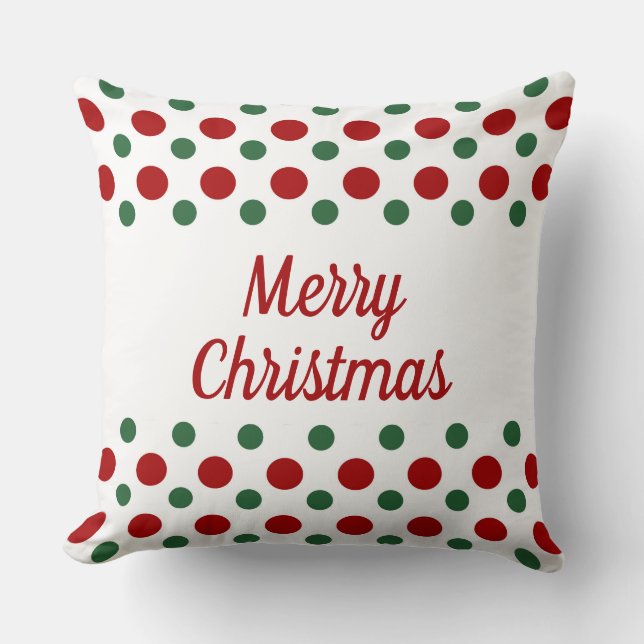 Almofada Vermelho Verde Branco Bolinhas de Natal Feliz Nata (Frente)