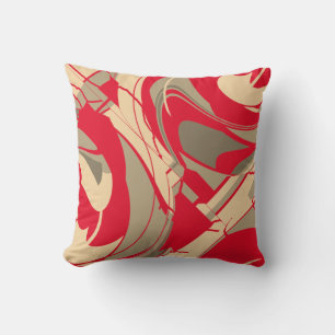 Almofada Vermelho Vibrante Bege Taupe Floral Giratório Diag