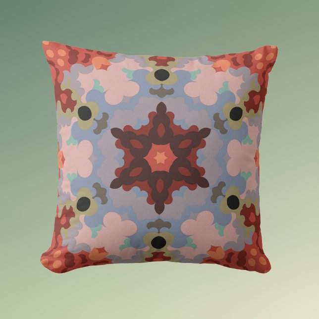 Almofada Vermelhos Azul e Vermelho da Flor de Mandala (Criador carregado)