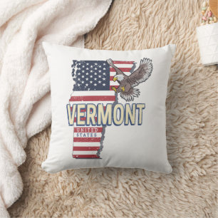 Almofada Vermont United States Retro State Map Vintage EUA