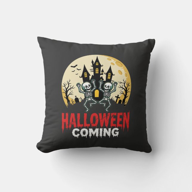 Almofada Véspera de Halloween Esqueletos Dançantes Castelo  (Frente)
