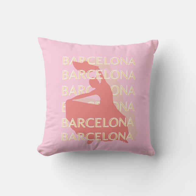 Almofada Viagem de Barcelona, Rosa, Pastel (Frente)