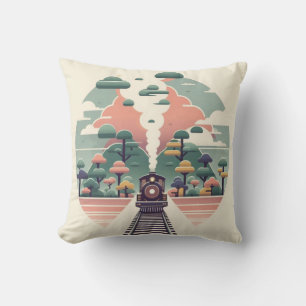 Almofada Viagem do trem Whimsical: Paisagem com Estilo Retr