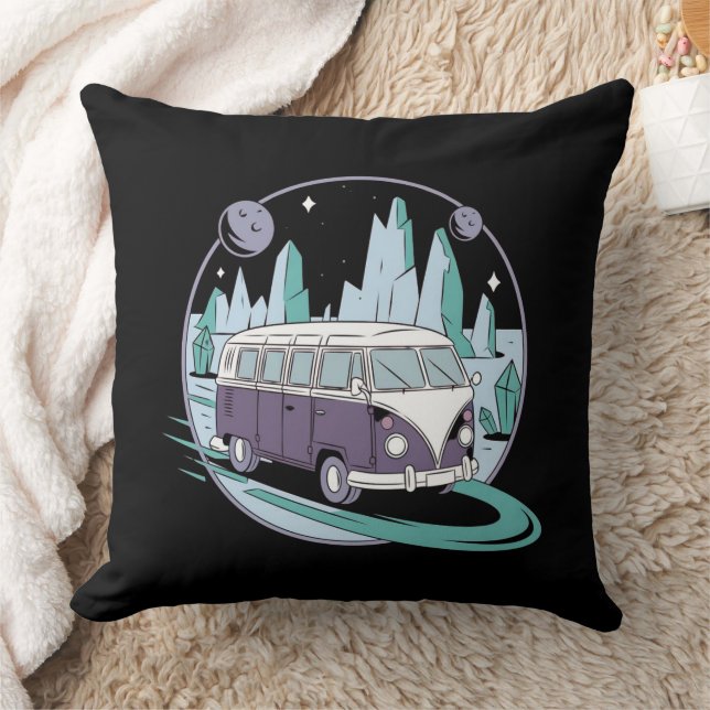 Almofada Viagem em Estrada Cósmica - Van Retro sob as Estre (Cobertor)