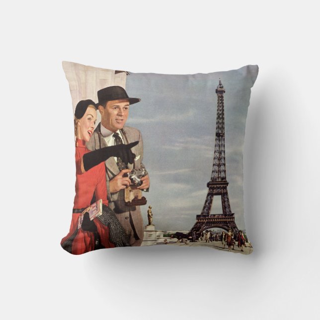 Almofada Viagens vintage - Amantes em Paris (Frente)