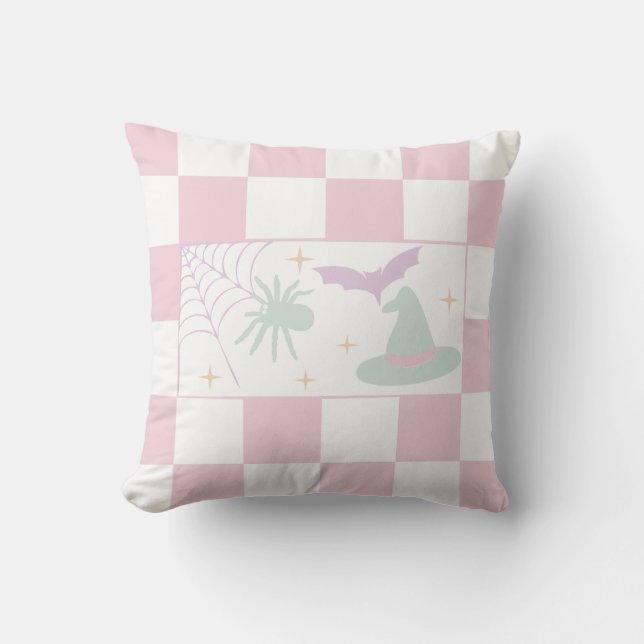 Almofada Vibes de Spooky de Halloween de Quadro de Verifica (Frente)