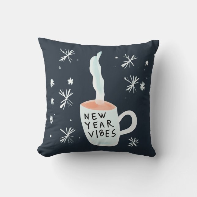 Almofada Víblias de Ano Novo fumando caneca (Frente)