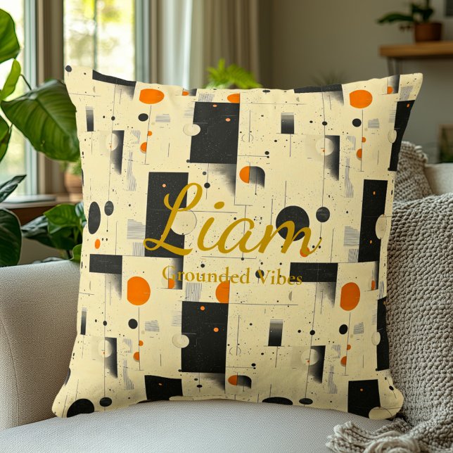 Almofada Víblias em terra - Preto, Laranja e Garrafas Geomé (Criador carregado)