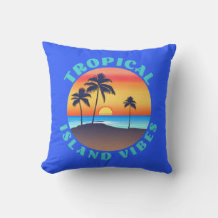 Almofada Vibrações de Ilha Tropical, Pôr do Sol com Palmeir