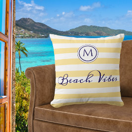 Almofada Vibrações de Praia Faixa Amarela Monogramada de Ve