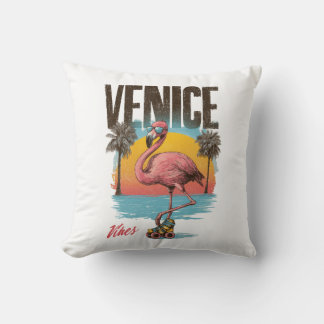 Almofada Vibrações de Veneza Flamingo Retro Praia Califórni
