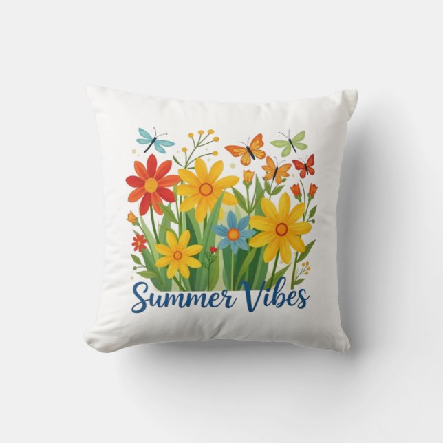 Almofada Vibrações de Verão Floral com Borboletas (Frente)