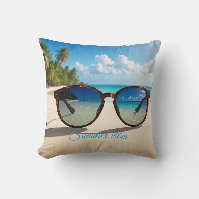 Almofada Vibrações de verão texto personalizado (Frente)
