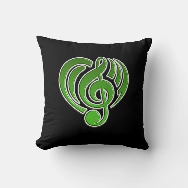 Almofada Vibrações Musical Love Green Heart Music Note DJ (Frente)