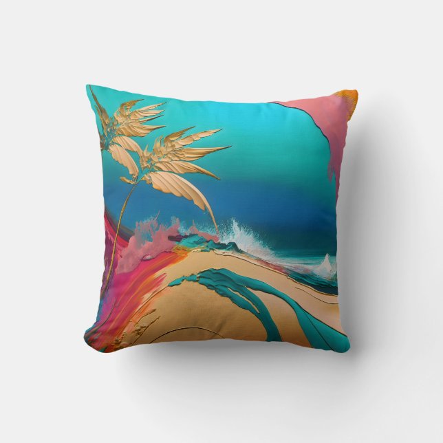 Almofada Vibrant Abstract Tropical Beach Scene (Frente)