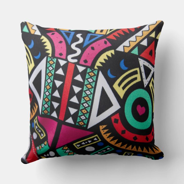 Almofada Vibrant Afro-Centric Geometric Pattern – Bold Trib (Verso)