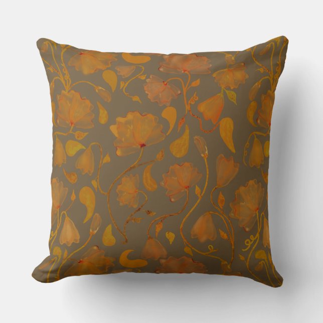 Almofada Vibrant Autumn floral in orange and brown (Frente)