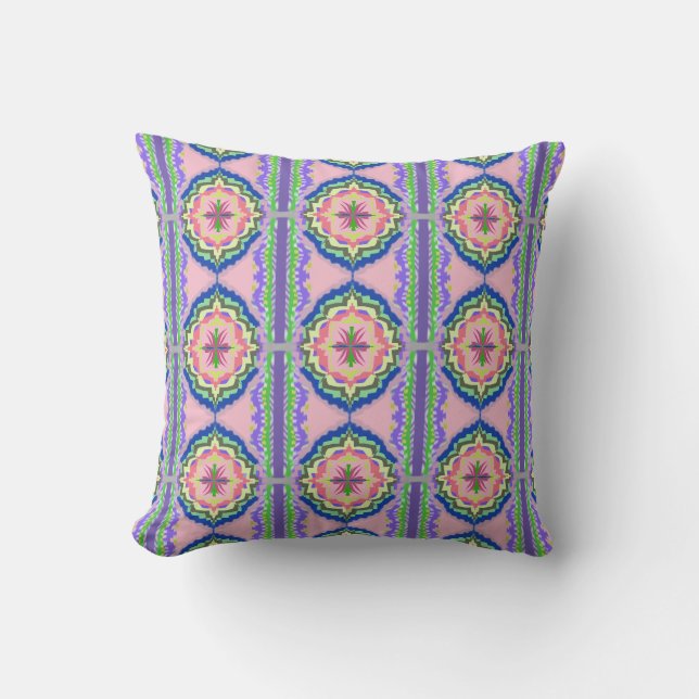 Almofada Vibrant Bloom Kaleidoscope: Pink & Emerald Mandala (Frente)