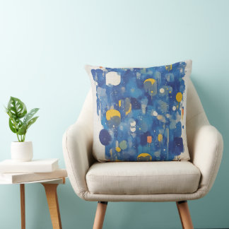 Almofada Vibrant Blue Gold Abstract Geometric Drip