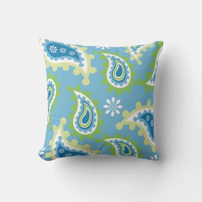 Almofada “Vibrant Blue & Green Paisley Pattern“Vibrant Blue (Frente)