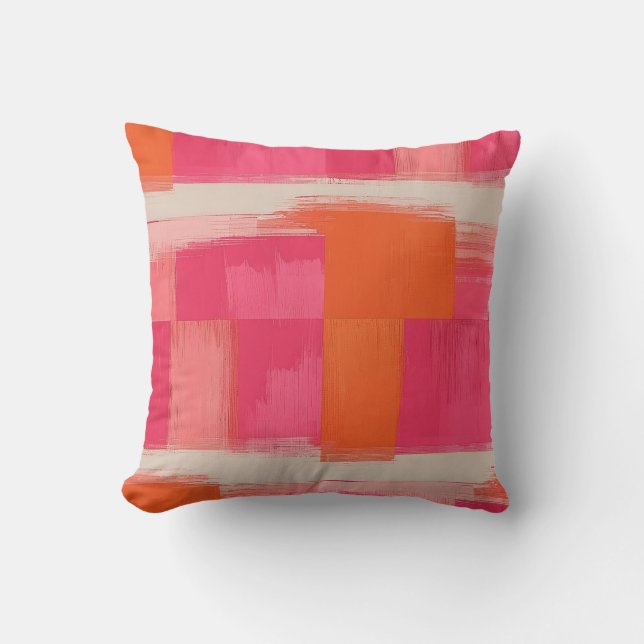 Almofada Vibrant Brushstroke Geometric Pattern – Pink & Ora (Frente)