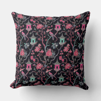 Almofada Vibrant Chinoiserie Pagoda and Birds