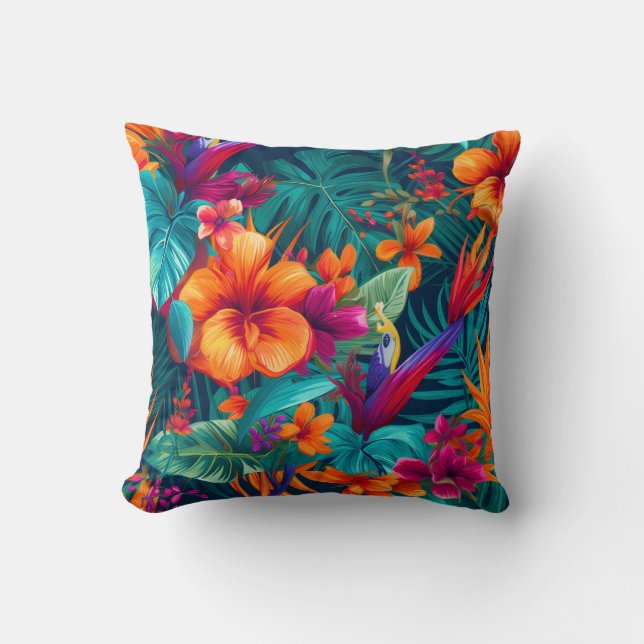 Almofada vibrant floral tropical orange flower interior (Frente)